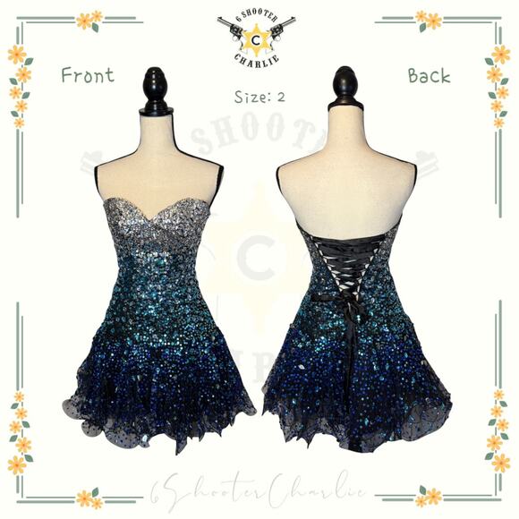 Vintage Mori Lee Sequin Jeweled Strapless Short Evening Cocktail Prom Dress Sz 2 - Picture 1 of 8